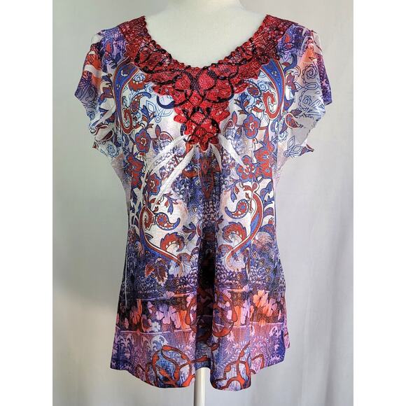 Apt. 9 Tops - APT. 9 Patriotic Red White Blue Paisley 4th of July Rhinestone Blouse Size L